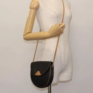 Christian Dior Shoulder Bag Leather Black Gold Auth